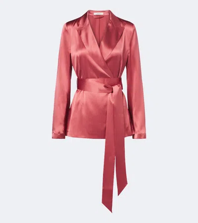 Joseph Archer Belted Silk Satin Jacket In Pink