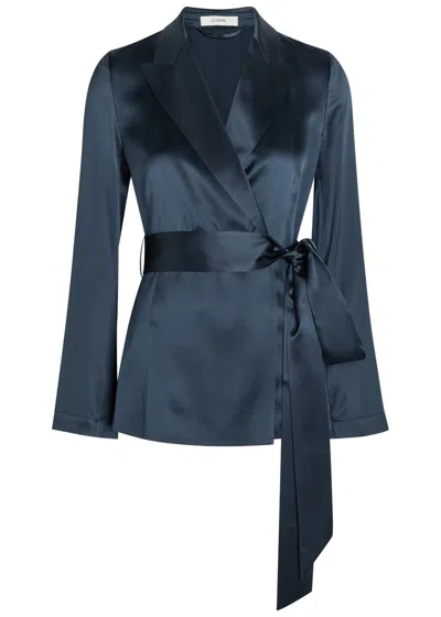 Joseph Archer Belted Wrap Silk Jacket In Blue