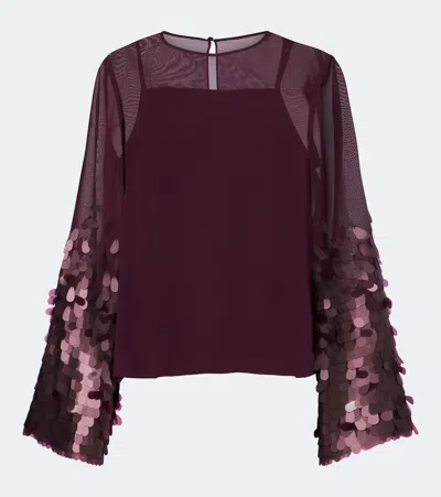 Joseph Ariane Sequined Chiffon Top In Burgundy