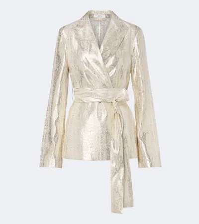 Joseph Ashner Snake-print Silk-blend Lamé Blazer In Gold