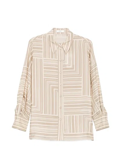 Joseph Womens Sand Dark Powder Atlan Grid-print Silk Shirt In Brown