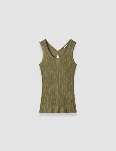 Joseph Womens Fig Leaf Bayt Round-neck Crinkle Woven Tank In Green
