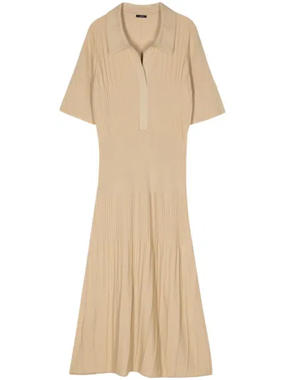 Joseph Beige Fine Rib Merino Wool Maxi Dress In Multi
