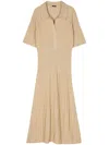 Joseph Beige Fine Rib Merino Wool Maxi Dress In Multi