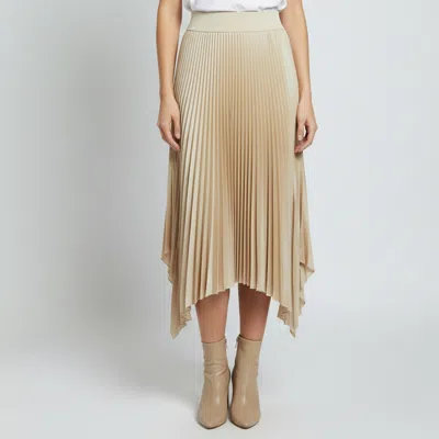 Pre-owned Joseph Beige Pleated Satin Plisse Mid Length Ade Skirt S