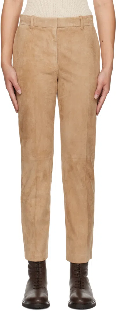 Joseph Beige Stretch Coleman Suede Trousers In 1212 Oak