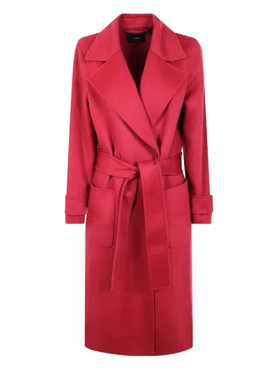 Joseph Belted Wrap Coat In Red