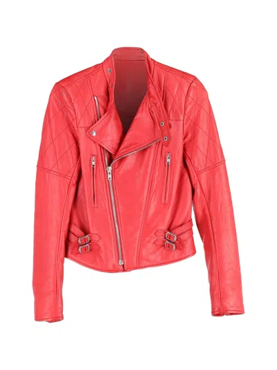 Pre-owned Joseph Biker Quilted Leather Jacket In Red