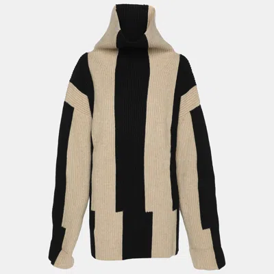 Pre-owned Joseph Black /beige Rib Knit Wool Poncho Xl