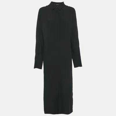 Pre-owned Joseph Black Crepe Button Front Long Shirt Dress L