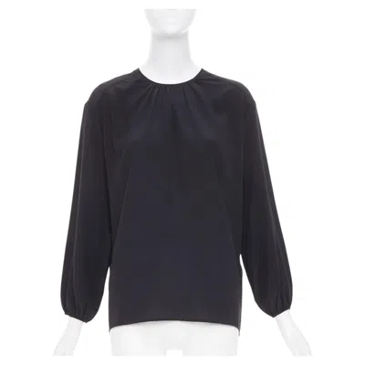 Pre-owned Joseph Black Gathered Neck Pleated Long Sleeve Casual Fluid Silk Blouse Fr32 Xxs