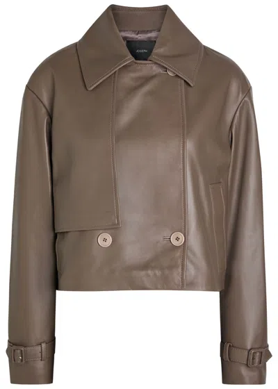 Joseph Blaise Cropped Leather Jacket In Brown