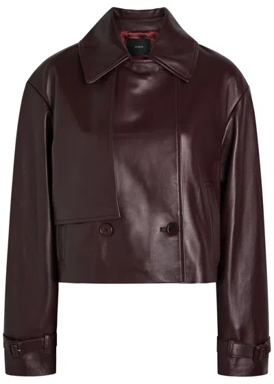 Joseph Blaise Cropped Leather Jacket In Burgundy
