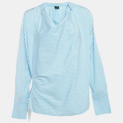 Joseph Blue Candy Stripe Cotton Arran Wrap Blouse