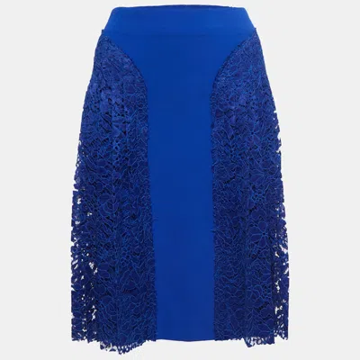 Pre-owned Joseph Blue Crepe & Lace Paneled Skirt S