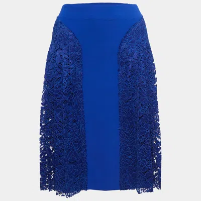 Pre-owned Joseph Blue Crepe & Lace Trim Pleated Short Skirt L