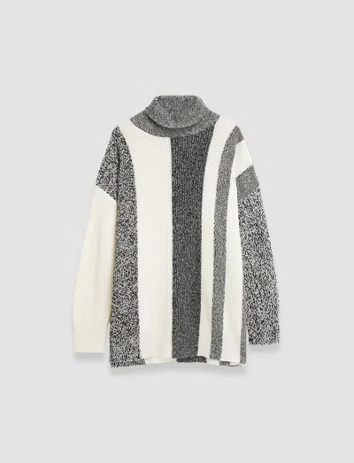 Joseph Bold Stripes High Neck Jumper In Ivory/black