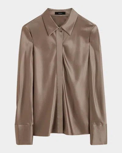 Joseph Brunel Button-down Silk Satin Blouse In Escargot