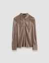 Joseph Brunel Button-down Silk Satin Blouse In Escargot