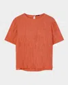 Joseph Womens Brunet Round-neck Crinkled-texture Habotai-silk Top Sundown