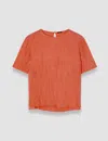 Joseph Womens Brunet Round-neck Crinkled-texture Habotai-silk Top Sundown In Orange
