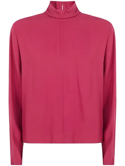Joseph Womens Mulberry Buick Funnel-neck Crepe Blouse In Red