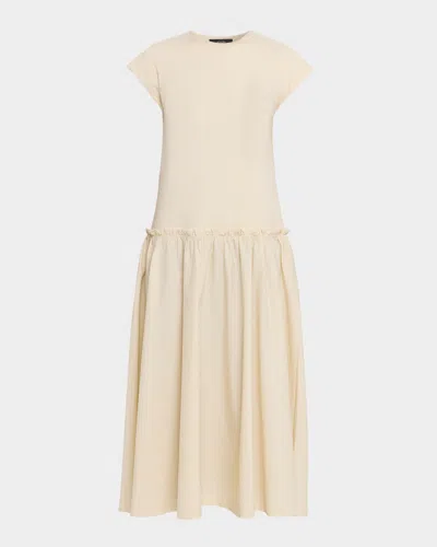 Joseph Cap-sleeve Cotton Jersey & Poplin Midi Dress In Neutral