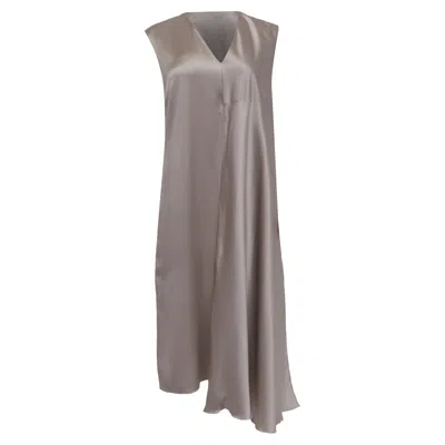 Joseph Carrol V-neck Midi Dress In Grey Silk In Gray