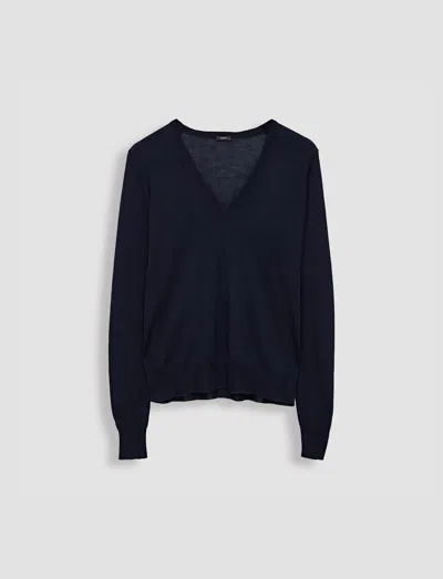 Joseph Cashair V Neck Jumper In Navy
