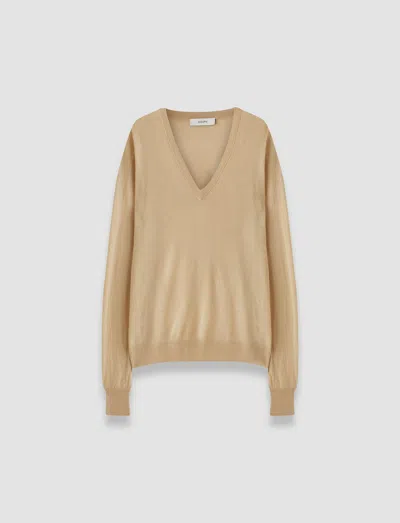 Joseph Cashair V Neck Jumper In Brown