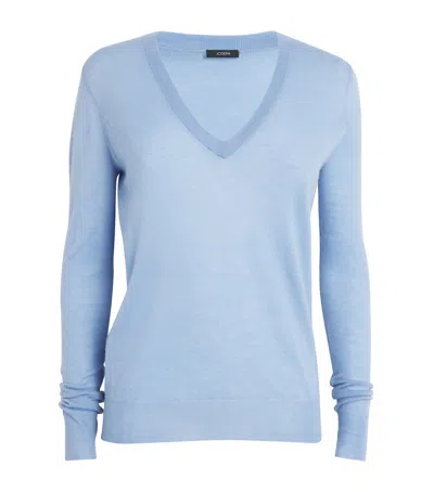 Joseph Cashair V Neck Jumper In Faded Sky