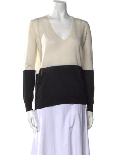 Pre-owned Joseph Cashmere Colorblock Pattern Sweater In White