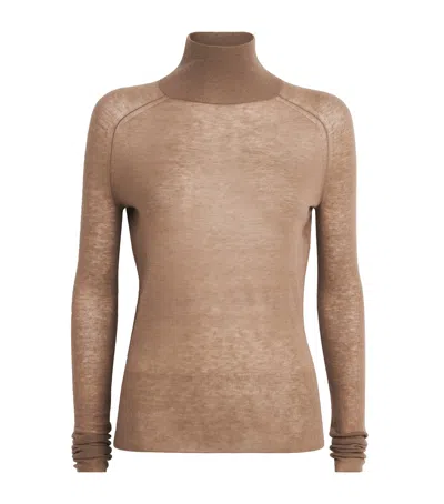 Joseph Cashmere High-neck Cashair Yara Sweater In Brown
