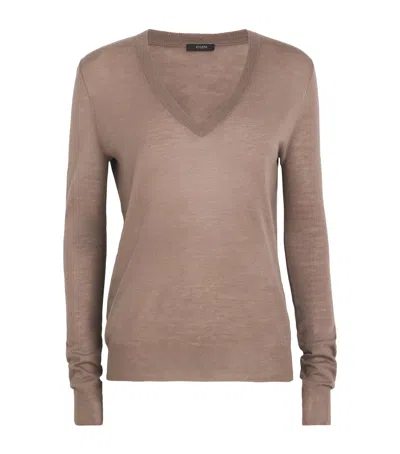 Joseph Cashmere V-neck Cashair Sweater In Beige