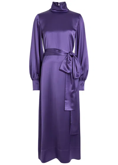 Joseph Cels Belted Satin Midi Dress In Purple
