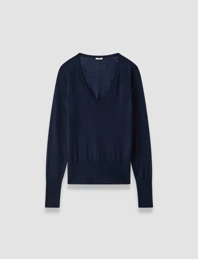 Joseph Womens Cetus V-neck Long-sleeve Cashmere Top Navy In Blue