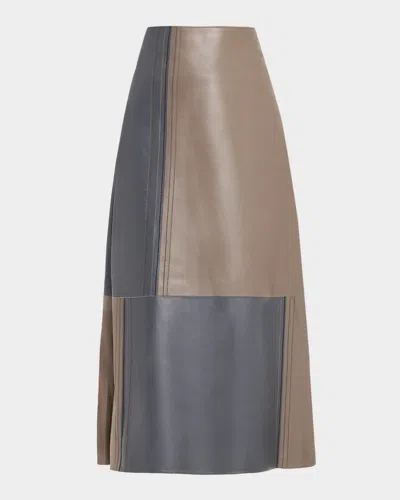 JOSEPH CEZANNE COLORBLOCK NAPPA LEATHER MIDI SKIRT