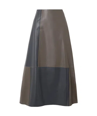Joseph Cezanne Paneled Leather Midi Skirt In Brown