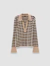 Joseph Check Wool Silk Polo Top In Blusher Combo