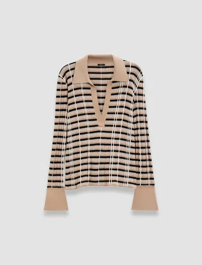 Joseph Check Wool Silk Polo Top In Blusher Combo