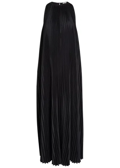 Joseph Chenes Pleated Satin Maxi Dress In Black