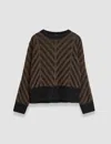 Joseph Chevron Ribbed Round Neck Jumper In Arabica/black