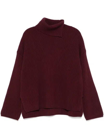 Joseph Chunky Ribbed Knit Turtleneck Sweater With Modern Silhouette In Burgundy