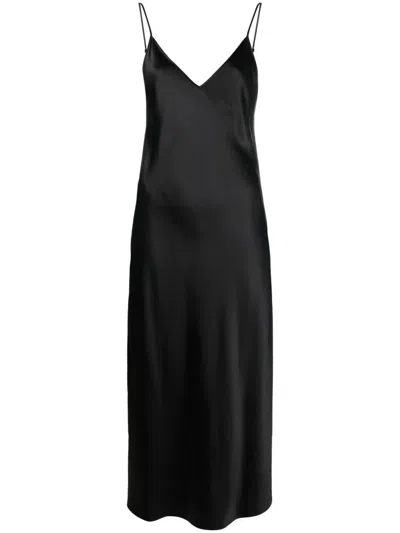 Joseph Womens Black Clea V-neck Silk Midi Dress