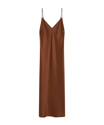Joseph Clea Satin Midi Dress In Brown