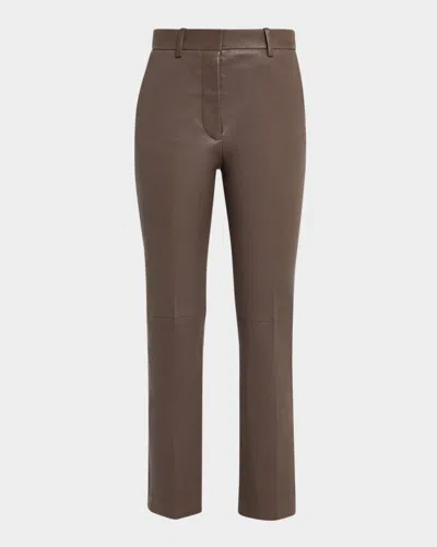 Joseph Coleman Cropped Leather Pants In Brown