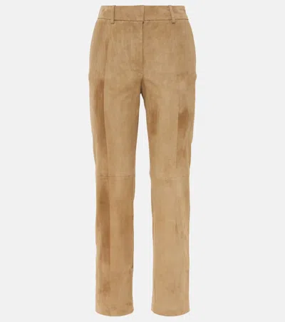 Joseph Coleman Cropped Suede Straight Pants In Oak