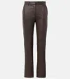 Joseph Coleman Leather Slim Pants In Brown