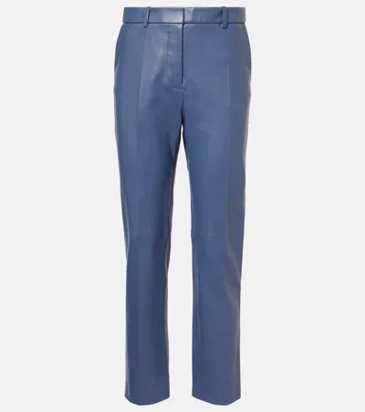 Joseph Coleman Mid-rise Leather Straight Pants In Harbour