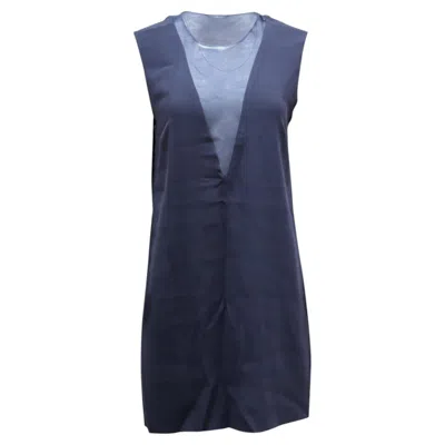 Pre-owned Joseph Colorblock Deep V Shift Dress In Navy Blue Polyester